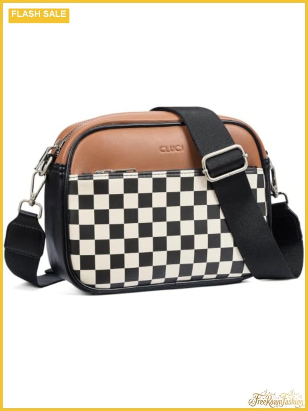 Crossbody Bag Vegan Leather Checkered Adjustable Guitar Strap Purse